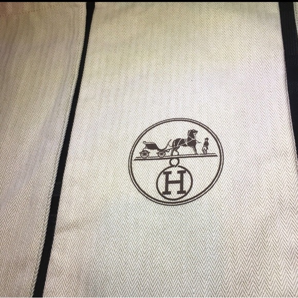 Hermes Herringbone Twill Set of 3 Storage Shoe Dust Bags 14 x 6.5 Authentic - Picture 3 of 6